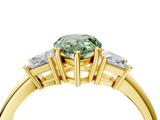 Yellow gold Fancy Green Pear  Diamond Three-Stone Ring with Trapezoid Side Stones and Prong Setting_20