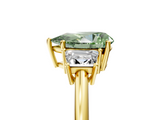 Yellow gold Fancy Green Pear  Diamond Three-Stone Ring with Trapezoid Side Stones and Prong Setting_21