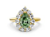 Yellow gold Fancy Green Pear  Halo Cluster Diamond Engagement Ring with Prong Setting and Polished Band_57