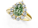 Yellow gold Fancy Green Pear  Halo Cluster Diamond Engagement Ring with Prong Setting and Polished Band_58