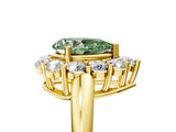 Yellow gold Fancy Green Pear  Halo Cluster Diamond Engagement Ring with Prong Setting and Polished Band_62