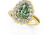 Yellow gold Fancy Green Pear  Halo Cluster Diamond Engagement Ring with Solitaire Band and Prong Setting_50