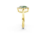 Yellow gold Fancy Green Pear  Halo Cluster Diamond Engagement Ring with Solitaire Band and Prong Setting_51