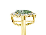 Yellow gold Fancy Green Pear  Halo Cluster Diamond Engagement Ring with Solitaire Band and Prong Setting_54