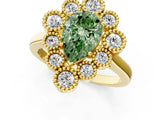 Yellow gold Fancy Green Pear  Halo Diamond Cluster Engagement Ring with Milgrain Bezel Setting and Solitaire Band_46
