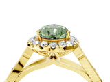 Yellow gold Fancy Green Pear  Halo Diamond Engagement Ring with Filigree Band and Four-Prong Setting_85
