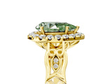 Yellow gold Fancy Green Pear  Halo Diamond Engagement Ring with Filigree Band and Four-Prong Setting_86