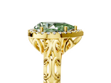 Yellow gold Fancy Green Pear  Halo Diamond Engagement Ring with Intricate Filigree Band and Four-Prong Setting_59