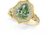 Yellow gold Fancy Green Pear  Halo Diamond Engagement Ring with Milgrain Band and Four-Prong Setting_38