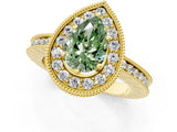 Yellow gold Fancy Green Pear  Halo Diamond Engagement Ring with Milgrain Pave Band and Four-Prong Setting_124