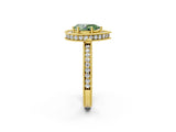 Yellow gold Fancy Green Pear  Halo Diamond Engagement Ring with Milgrain Pave Band and Four-Prong Setting_125