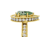 Yellow gold Fancy Green Pear  Halo Diamond Engagement Ring with Milgrain Pave Band and Four-Prong Setting_128