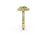 Yellow gold Fancy Green Pear  Halo Diamond Engagement Ring with Milgrain Pave Band and Four-Prong Setting_14