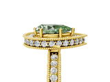 Yellow gold Fancy Green Pear  Halo Diamond Engagement Ring with Milgrain Pave Band and Four-Prong Setting_17