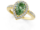 Yellow gold Fancy Green Pear  Halo Diamond Engagement Ring with Pavé Band and Four-Prong Setting_118