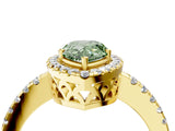 Yellow gold Fancy Green Pear  Halo Diamond Engagement Ring with Pavé Band and Four-Prong Setting_121