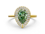 Yellow gold Fancy Green Pear  Halo Diamond Engagement Ring with Solitaire Band and Four-Prong Setting_20