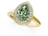 Yellow gold Fancy Green Pear  Halo Diamond Engagement Ring with Solitaire Band and Four-Prong Setting_21