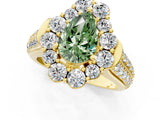 Yellow gold Fancy Green Pear  Halo Diamond Engagement Ring with Split Shank and Prong Setting_67