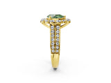 Yellow gold Fancy Green Pear  Halo Diamond Engagement Ring with Split Shank and Prong Setting_68