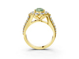 Yellow gold Fancy Green Pear  Halo Diamond Engagement Ring with Split Shank and Prong Setting_69
