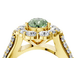Yellow gold Fancy Green Pear  Halo Diamond Engagement Ring with Split Shank and Prong Setting_70