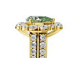 Yellow gold Fancy Green Pear  Halo Diamond Engagement Ring with Split Shank and Prong Setting_71