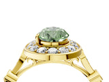 Yellow gold Fancy Green Pear  Halo Diamond Engagement Ring with Twisted Band and Four-Prong Setting 4