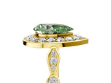 Yellow gold Fancy Green Pear  Halo Diamond Engagement Ring with Twisted Band and Four-Prong Setting 5