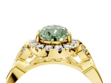 Yellow gold Fancy Green Pear  Halo Diamond Engagement Ring with Vintage-Inspired Band and Four-Prong Setting_7