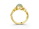 Yellow gold Fancy Green Pear  Halo Diamond Floral Band with Four-Prong Setting_58