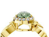 Yellow gold Fancy Green Pear  Halo Diamond Floral Band with Four-Prong Setting_59
