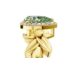 Yellow gold Fancy Green Pear  Halo Diamond Floral Band with Four-Prong Setting_60