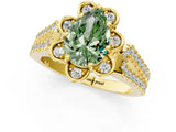Yellow gold Fancy Green Pear  Halo Diamond Floral Split Shank Engagement Ring 1