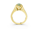 Yellow gold Fancy Green Pear  Halo Diamond Floral Split Shank Engagement Ring 3