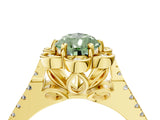 Yellow gold Fancy Green Pear  Halo Diamond Floral Split Shank Engagement Ring 4