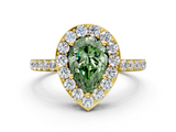 Yellow gold Fancy Green Pear  Halo Diamond Pavé Band Ring with Prong Setting_20