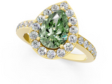 Yellow gold Fancy Green Pear  Halo Diamond Pavé Band Ring with Prong Setting_21