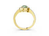 Yellow gold Fancy Green Pear  Halo Diamond Pavé Band Ring with Prong Setting_23