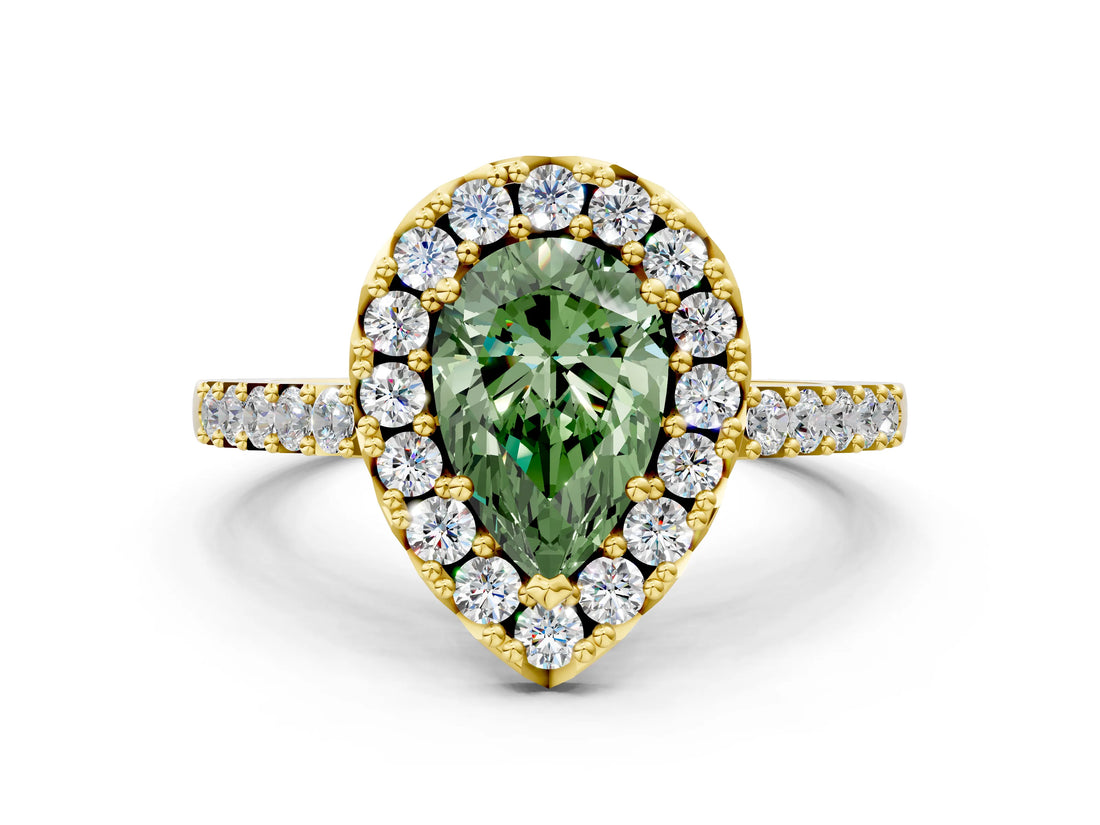 Yellow gold Fancy Green Pear  Halo Diamond Pavé Solitaire Ring_39