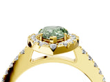 Yellow gold Fancy Green Pear  Halo Diamond Pavé Solitaire Ring_43