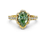 Yellow gold Fancy Green Pear  Halo Diamond Pave Band Ring with Four-Prong Setting_15