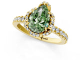 Yellow gold Fancy Green Pear  Halo Diamond Pave Band Ring with Four-Prong Setting_16