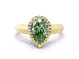 Yellow gold Fancy Green Pear  Halo Diamond Ring with Cathedral Band and Four-Prong Setting_61
