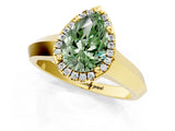 Yellow gold Fancy Green Pear  Halo Diamond Ring with Cathedral Band and Four-Prong Setting_62