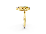 Yellow gold Fancy Green Pear  Halo Diamond Ring with Milgrain Edge and Round Prong Setting_45