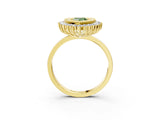 Yellow gold Fancy Green Pear  Halo Diamond Ring with Milgrain Edge and Round Prong Setting_46