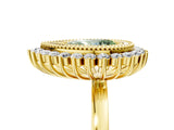 Yellow gold Fancy Green Pear  Halo Diamond Ring with Milgrain Edge and Round Prong Setting_48