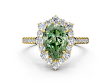 Yellow gold Fancy Green Pear  Halo Diamond Ring with Pavé Band and Prong Setting_20