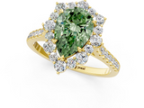 Yellow gold Fancy Green Pear  Halo Diamond Ring with Pavé Band and Prong Setting_21